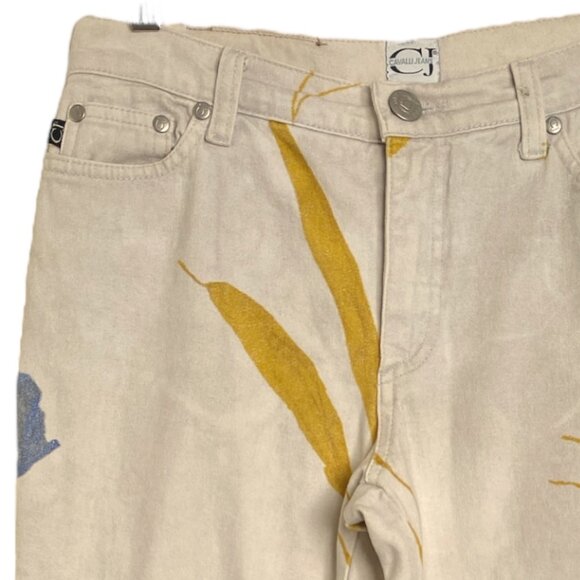 RARE SS2000 Roberto Cavalli Jeans Vintage Y2k Gray Yellow Floral Jeans Size 27 - Picture 2 of 13